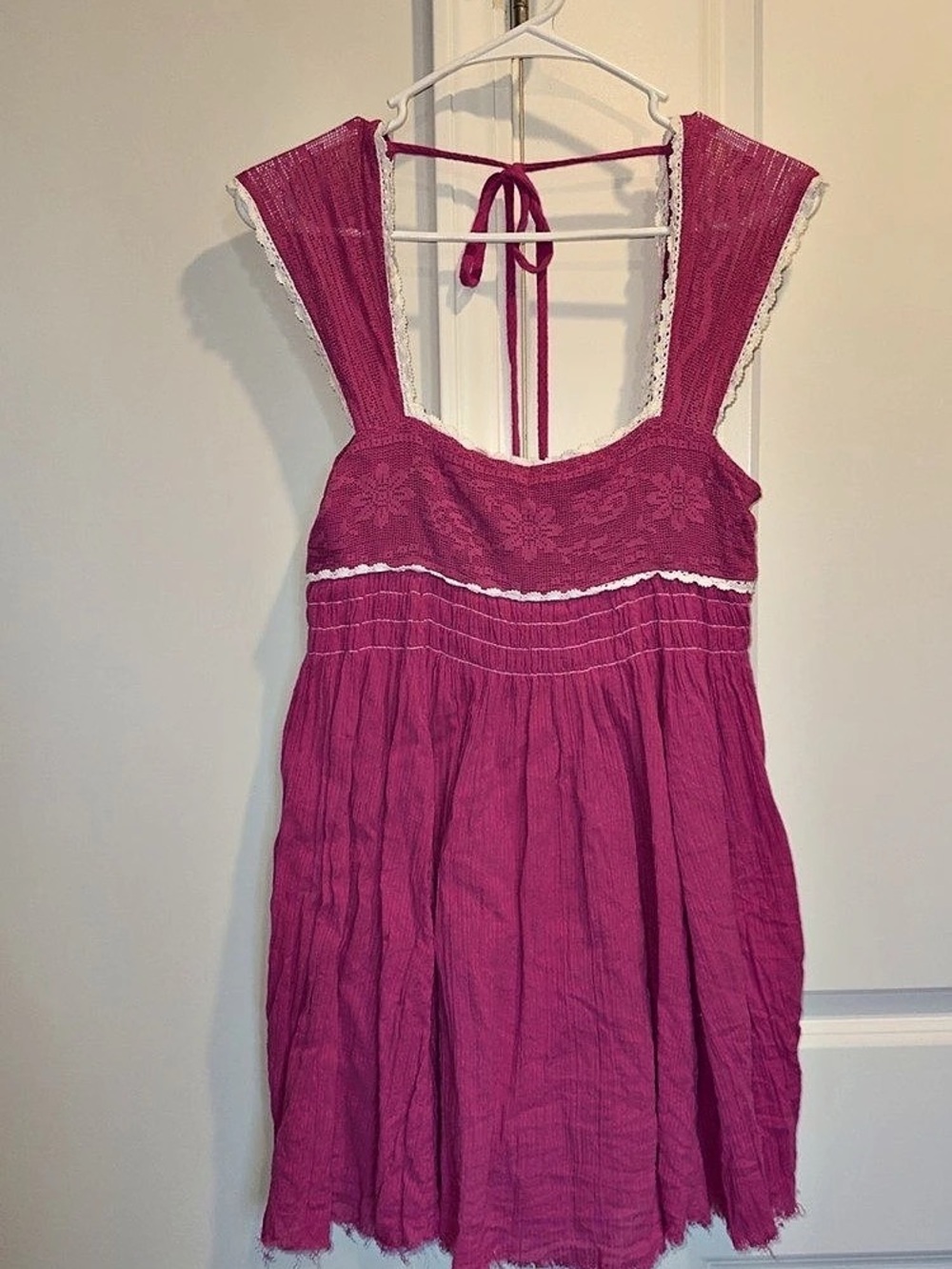 Free People Pink Crochet Trim Mini Dress